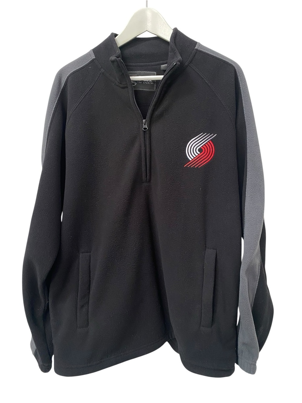 Portland Trail Blazers Gear Quarter-Zip Fleece Pullover Black & Gray Mens M